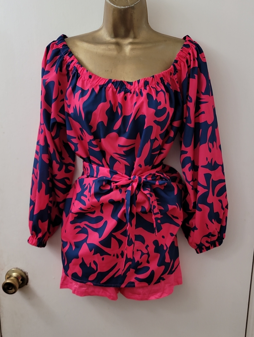 Women’s Pink & Navy Abstract Belted Dress
